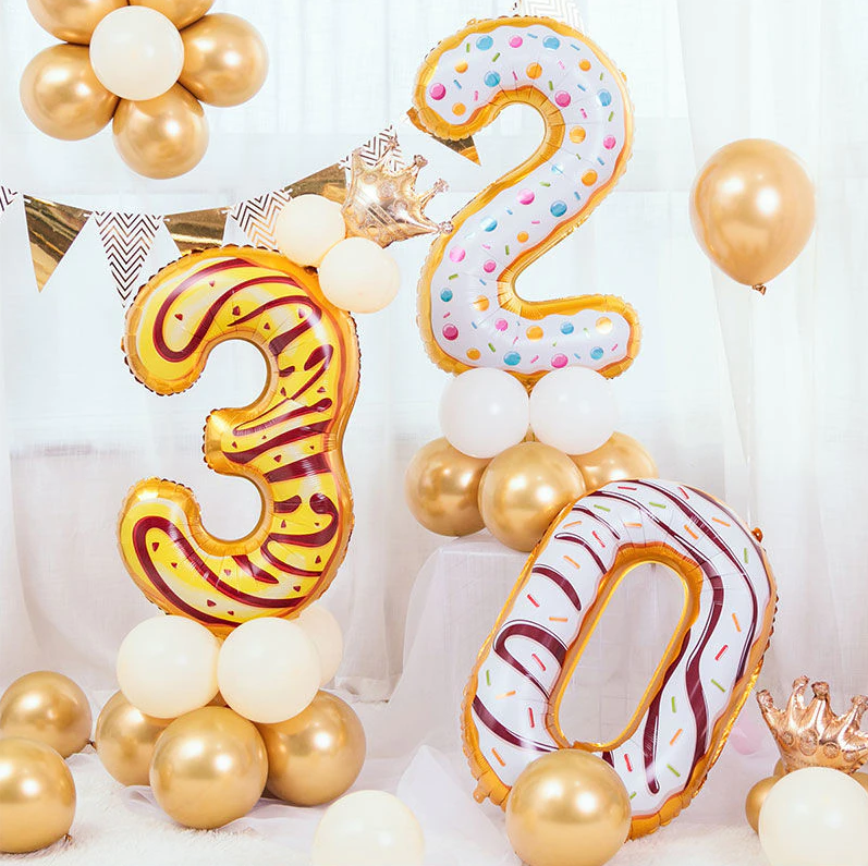 G - 40 Inch Large Donut Cartoon Floating Digital Aluminum Film Balloon Baby Birthday Layout Birthday Party Decorations