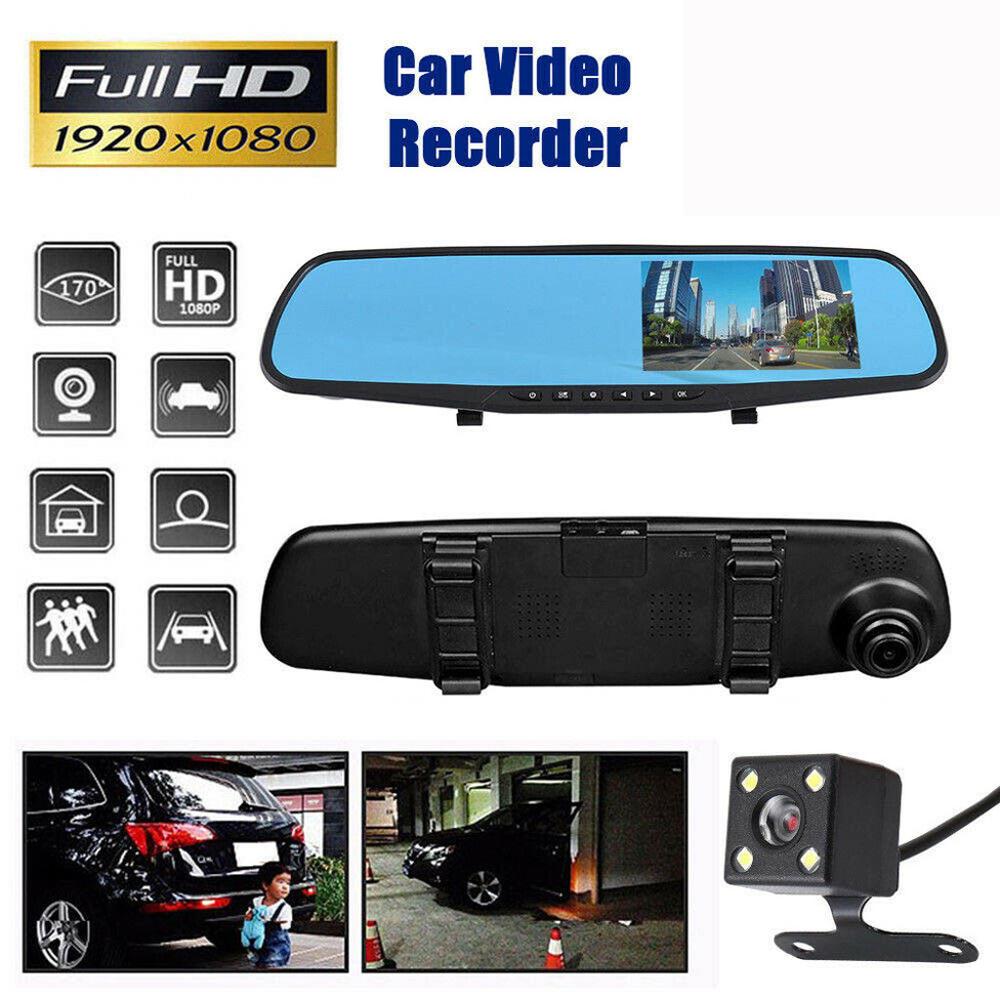 L - Dash Cam 4.3” Mirror Dash Cam Car Video Recorder Vehicle Blackbox DVR Rearview Dual Channel