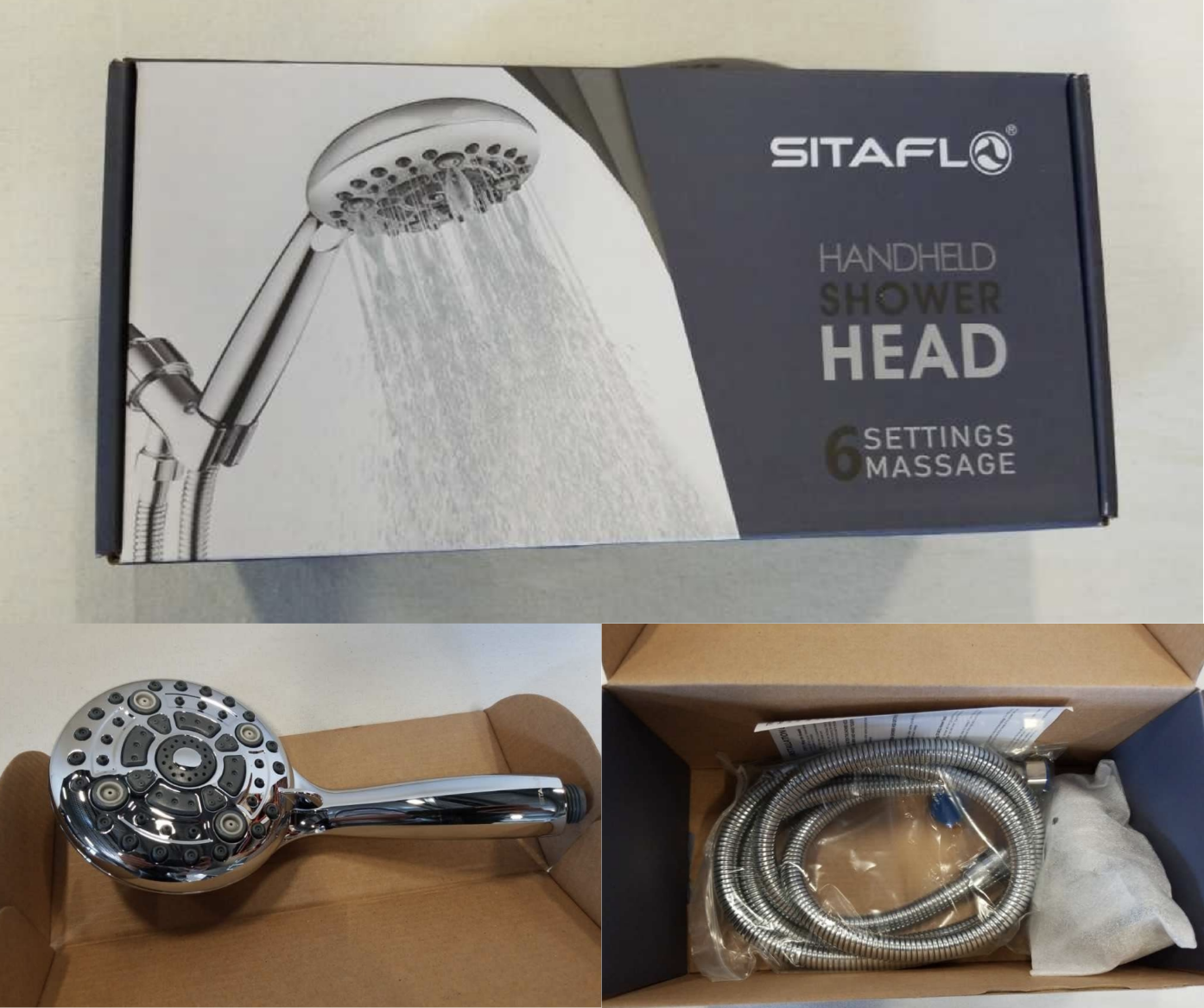 SITAFL Advanced 6-Setting Spray Handheld Showerhead Set,for relaxing shower,Adjustable High Pressure With Rainfall,Massage and Spa Mist, Wall Mount Bracket and Stainless Steel Flexible Hose Included