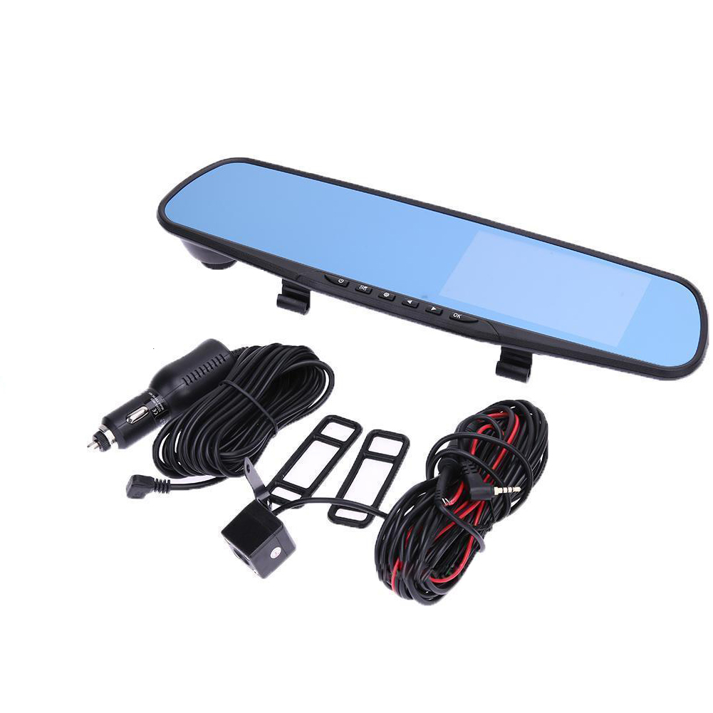 L - Dash Cam 4.3” Mirror Dash Cam Car Video Recorder Vehicle Blackbox DVR Rearview Dual Channel