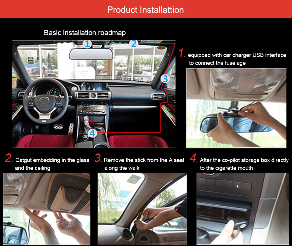 L - Dash Cam 4.3” Mirror Dash Cam Car Video Recorder Vehicle Blackbox DVR Rearview Dual Channel