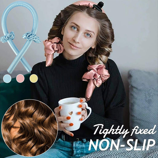 A - Silk Heatless Hair Curlers For Long Hair Headband To Sleep In Overnight Soft Foam Hair Rollers Curling Ribbon DIY Styling Tools