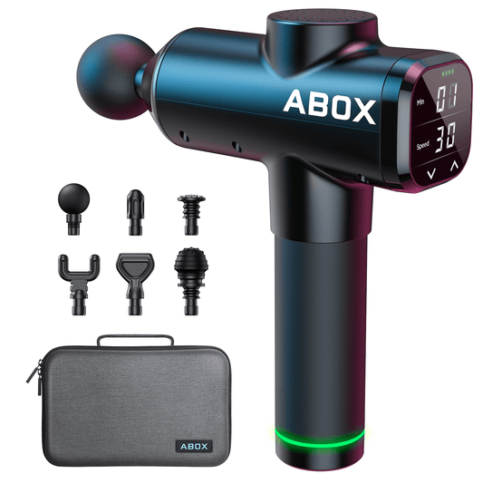ABOX High Power Touch Screen Massage Gun Hero 1 With 6 Heads 30 Vibration Speed 10 Hours Battery Skin friendly ABS material