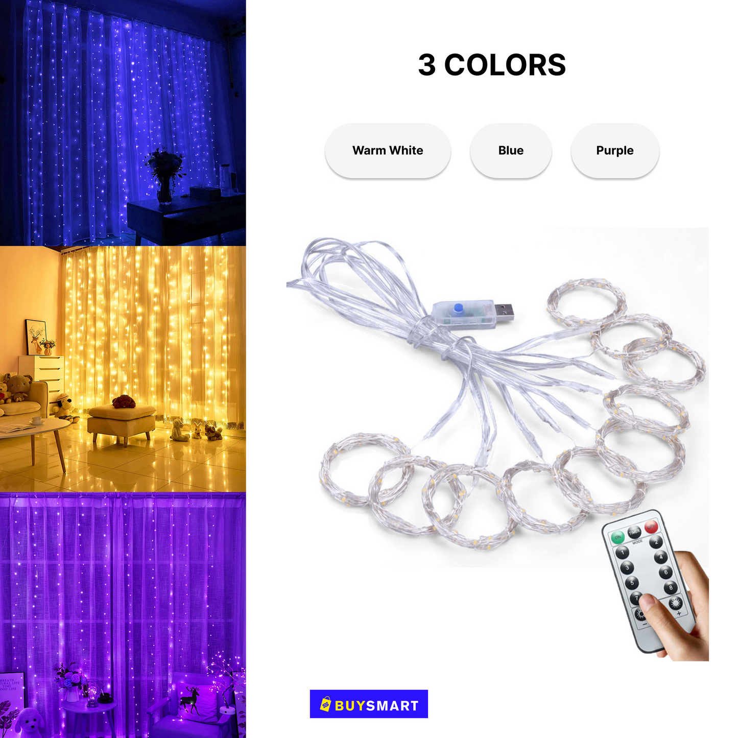 J - Window Curtain String 300 LED Light 3x3M for Outdoor Home Decoration with Remote Controller