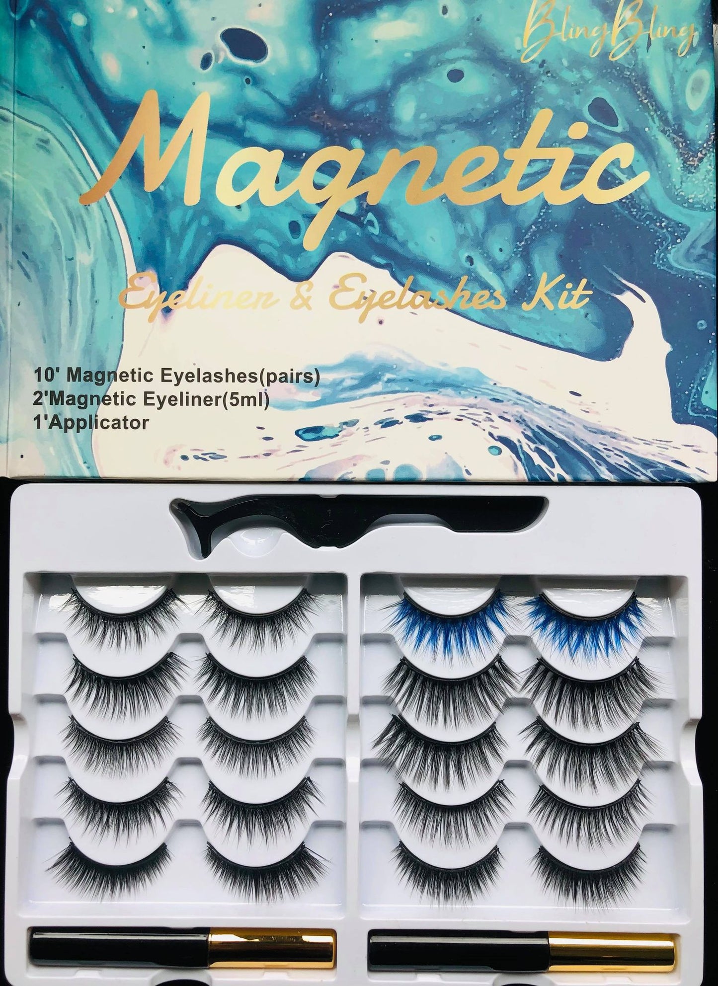 A - 10 Pairs Mixed Styles 3D Magnetic Eyelashes with Eyeliner(10 Magnets/Lashes Strip) High Quality Synethic Natural False Lashes Eyeliner Kit