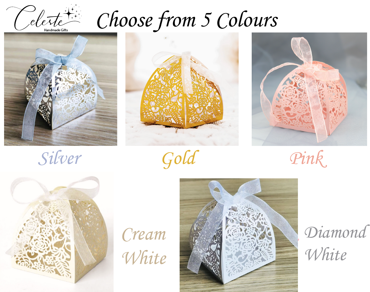 M - 20pc Party Favor Boxes Laser Cut Box Ribbon Graduation Birthday Wedding Bridal Gift White Pink Gold