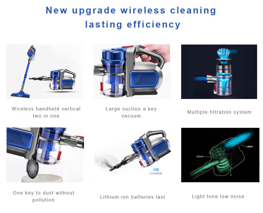 P - Cordless Handheld Home Vacuum Cleaners Rechargeable Lithium Battery Sweeping Machine Wireless Garbage Removal Tool for Family