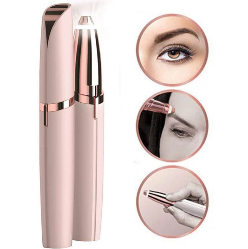 A - Eyebrows Shaper Facial Hair Remove Device Painless Waxing 18K Gold plated, built in light, gentle on all skin types, USB charger included