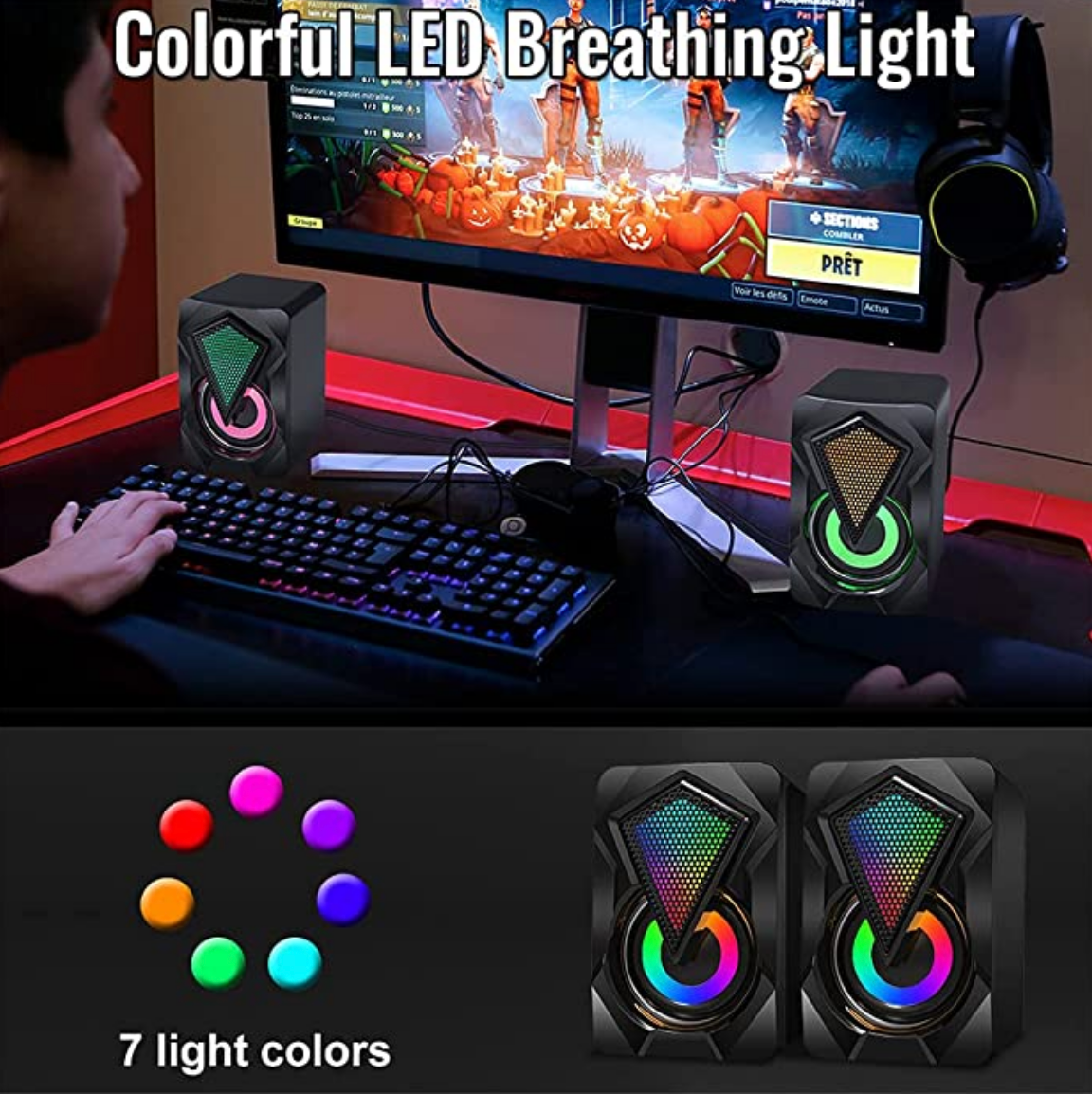 H - LeerFei Mini Digital Speaker USB Powered Subwoofer Multimedia With RGB LED Light For Gaming Desktop Laptop PC