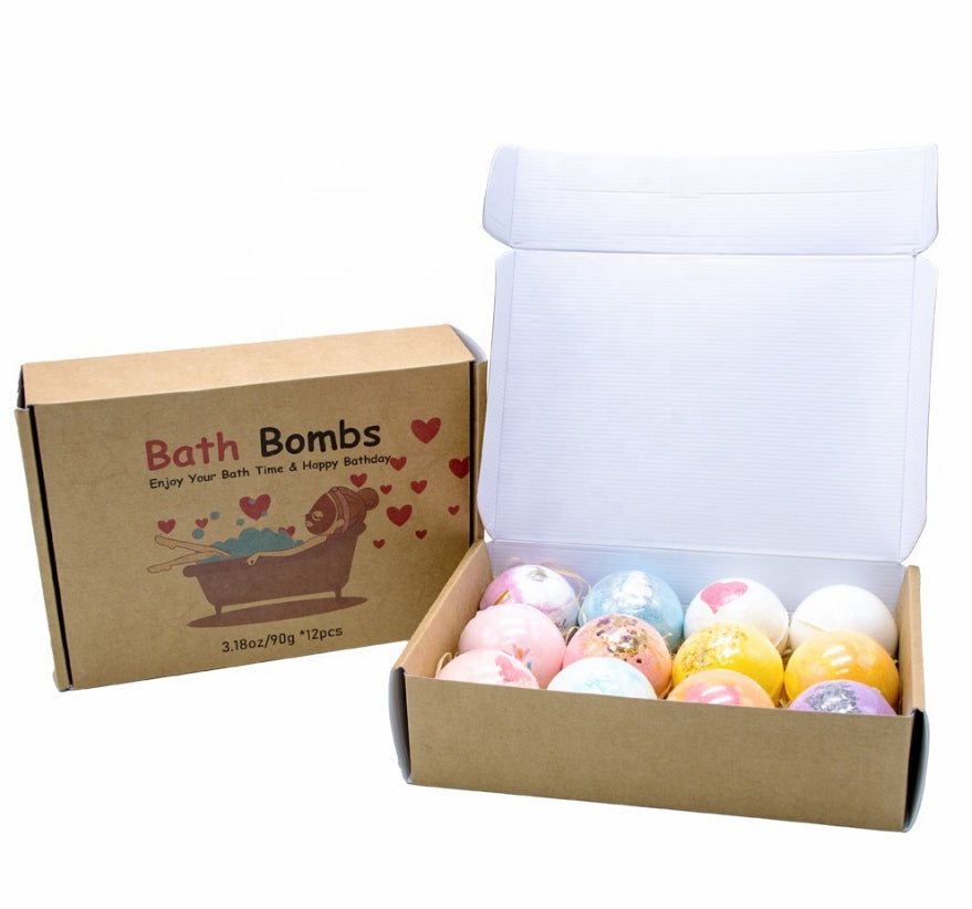 A - 12 Flavours Bath Bomb Relax Colourful Bath Salt Gift Set 60g 8pc