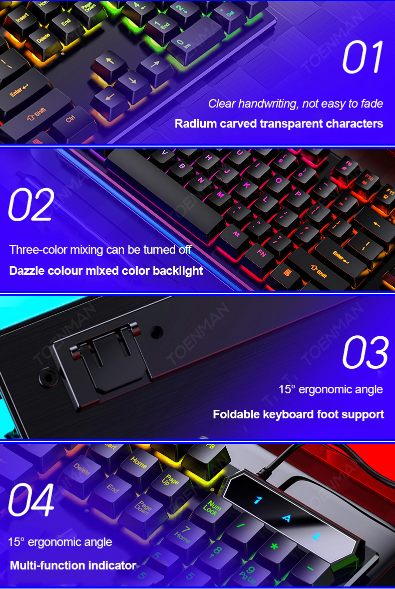 N - V4 104 Keys Wired Gaming Keyboard Mechanical Feeling LED Backlit Dust Proof USB Connect ABS Material For Windows PC