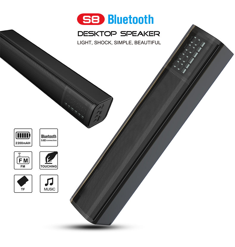 H - T-WOLF S8 Smart Bluetooth5.0 4D Stereo Surround Sound Bar For Gaming Computers Phone TV Desktop Home Theatre Echos Wall With AUX U Disk TF Card Connection