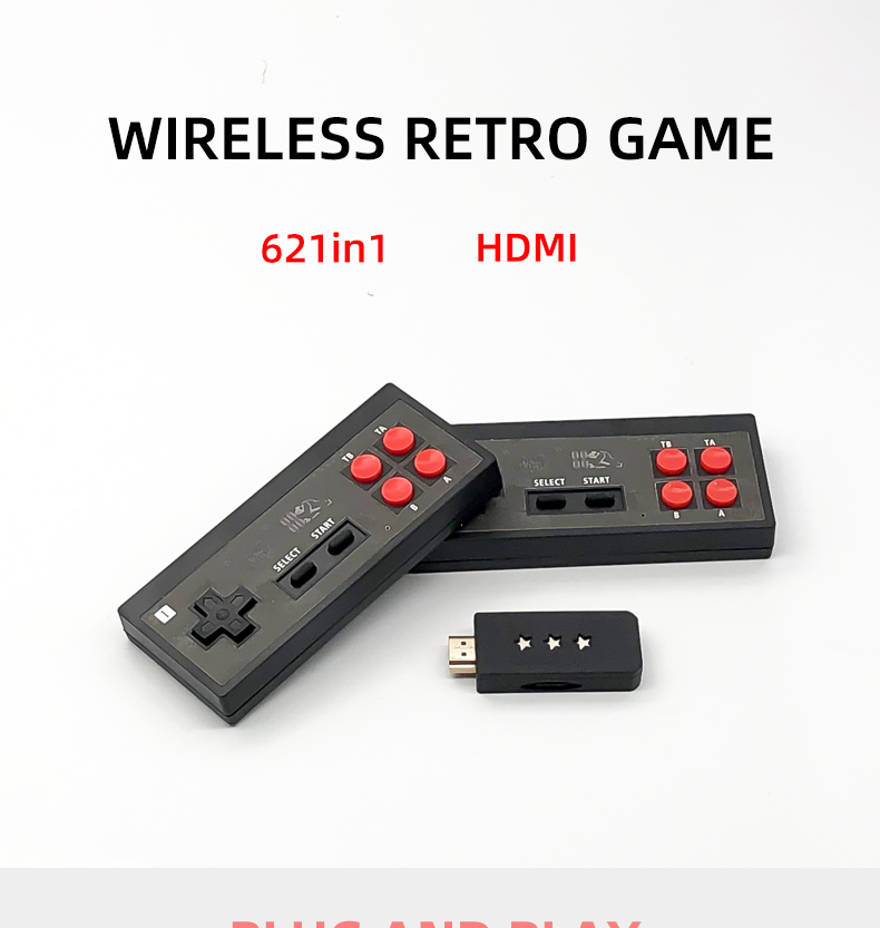 G - Wireless 600 Retro Classic Video Game Mini Console With Two Game Controllers For TV Remote Control HDMI Output Dual Players Plug and Play Game Console