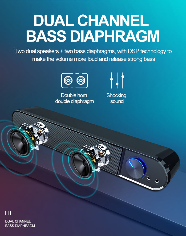 H - T-WOLF S7 Smart Bluetooth 4D Stereo Surround Sound Bar For Phone/ TV / Desktop Speaker Home Theatre Echos Wall With AUX U Disk TF Card Connection