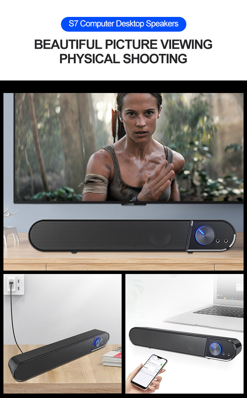 H - T-WOLF S7 Smart Bluetooth 4D Stereo Surround Sound Bar For Phone/ TV / Desktop Speaker Home Theatre Echos Wall With AUX U Disk TF Card Connection