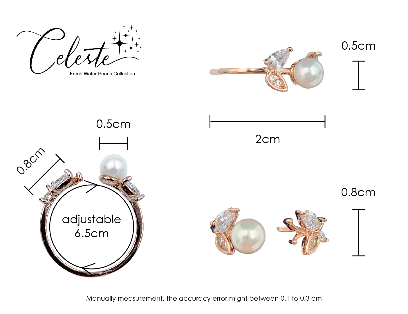PL - Real Pearl Butterfly Rings Silver or Gold Ring with White Celeste 925 Fresh Water Pearls Collection gift box