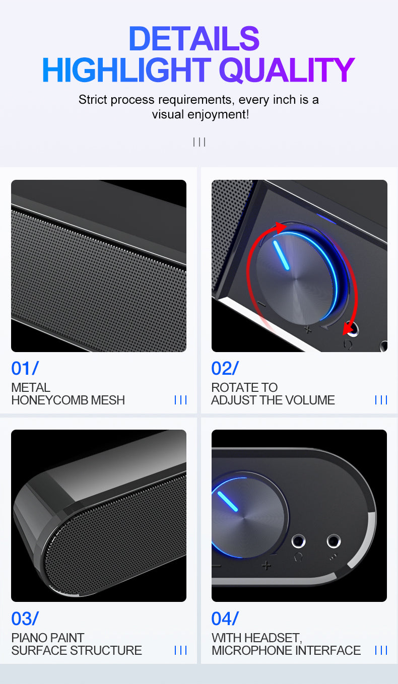 H - T-WOLF S7 Smart Bluetooth 4D Stereo Surround Sound Bar For Phone/ TV / Desktop Speaker Home Theatre Echos Wall With AUX U Disk TF Card Connection