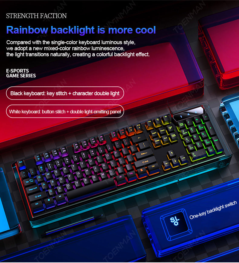 N - V4 104 Keys Wired Gaming Keyboard Mechanical Feeling LED Backlit Dust Proof USB Connect ABS Material For Windows PC