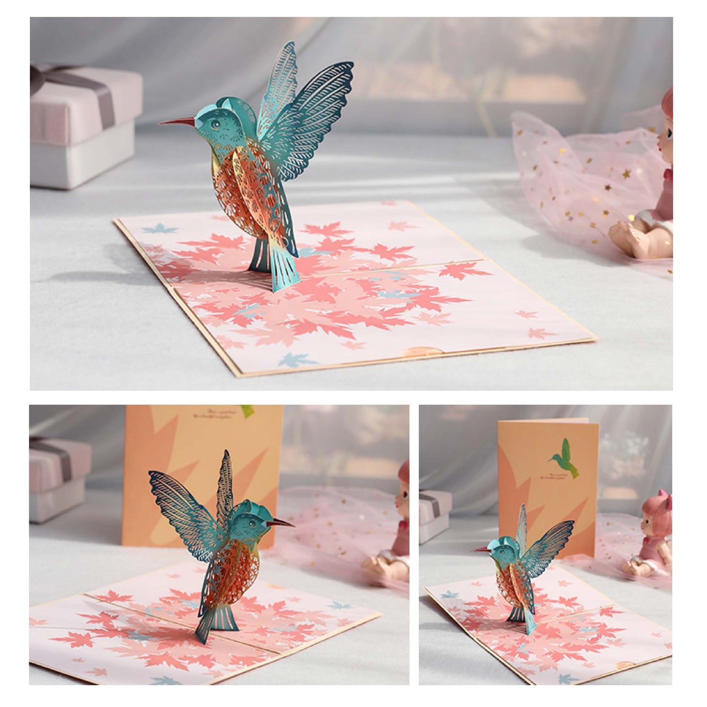 B - 3D Maple Leaves Birds Greeting Cards for Friends