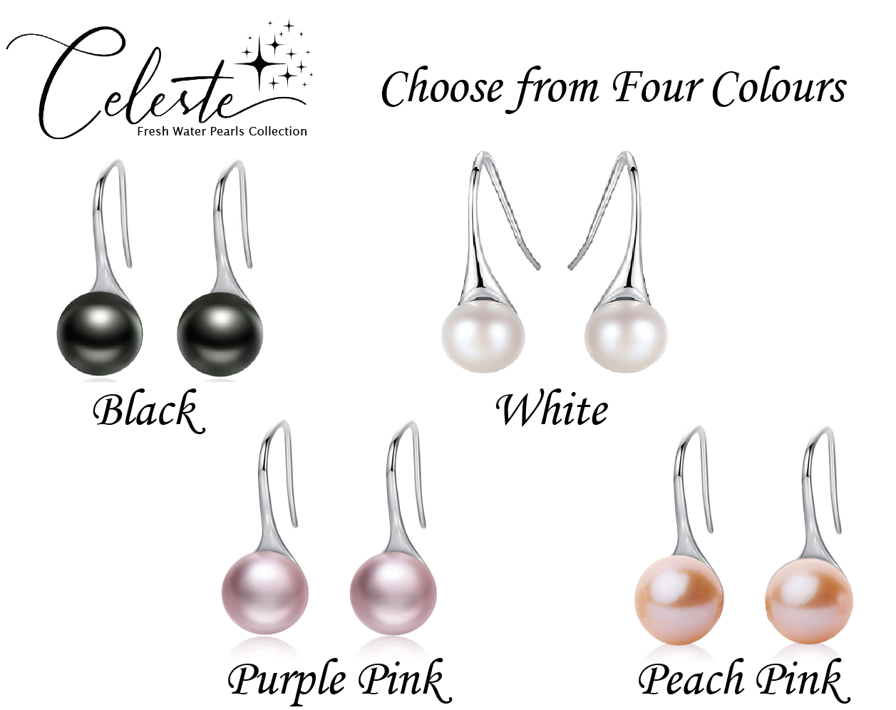 PL - Real Pearl Earrings White, Pink, Purple or Black Celeste 925 Fresh Water Pearls Collection Sterling Silver gift box