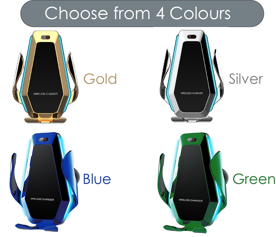 Wireless Phone Holder Car Charger Automatic Clamping Mount Charger Gold Silver Green Blue