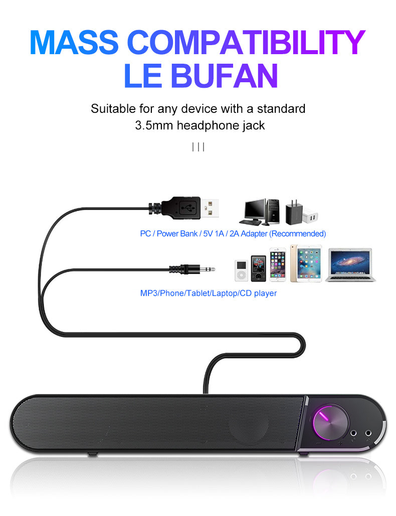 H - T-WOLF S7 Smart Bluetooth 4D Stereo Surround Sound Bar For Phone/ TV / Desktop Speaker Home Theatre Echos Wall With AUX U Disk TF Card Connection