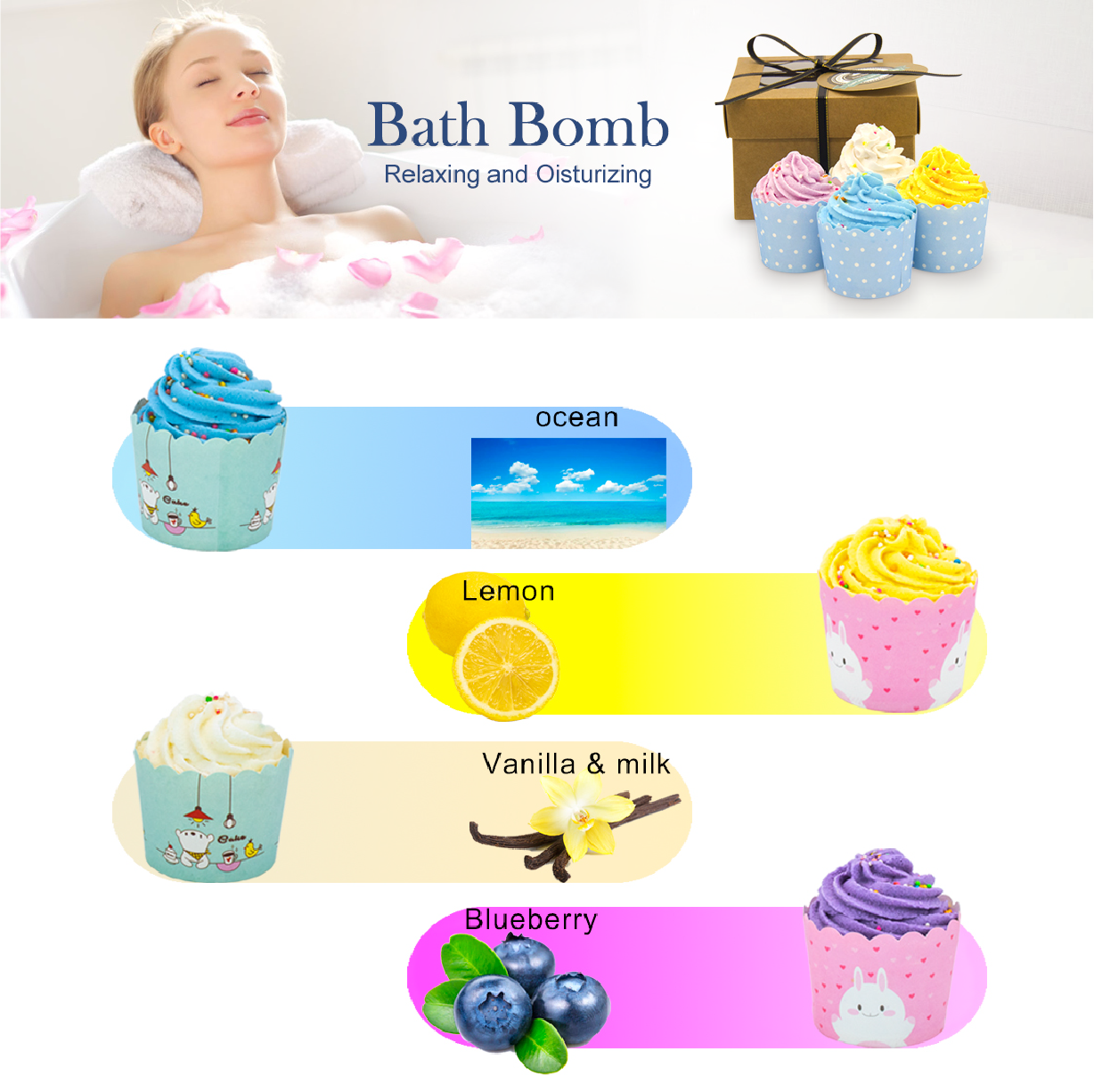 A - Cupcake Bath Bomb Bath Salt Gift Set 90g 4pc