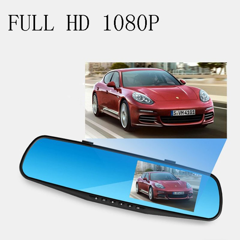 L - Dash Cam 4.3” Mirror Dash Cam Car Video Recorder Vehicle Blackbox DVR Rearview Dual Channel