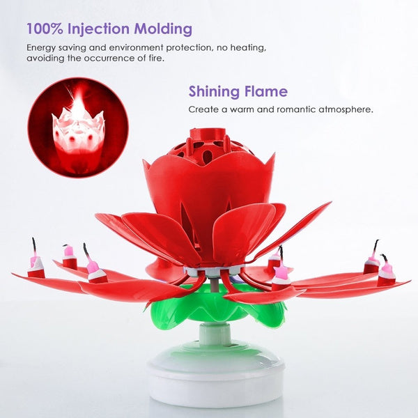 Pink Lotus Birthday Candle Musical Rotating Singing Music Happy BDay Flower Light Candles