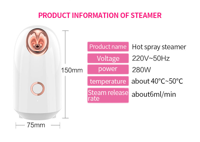 A - Nano Ionic Facial Steamer 150ml Large Water Tank Deep Cleaning Home SPA Skin Care Sprayer Humidifier Moisturizer Beauty Device