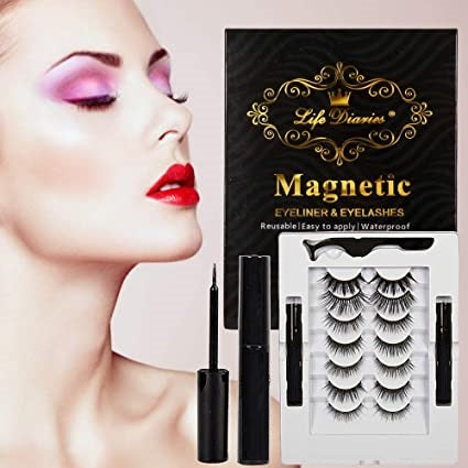 A - 7 Pairs Life Diaries Mixed Styles 3D Magnetic Eyelashes with Eyeliner High Quality Synethic Natural False Lashes Eyeliner Kit