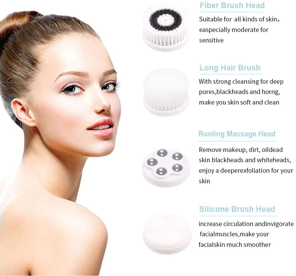 A - 4 in 1 Facial Cleansing Device Brush Set Rechargeable Spa Skin Care Exfoliator