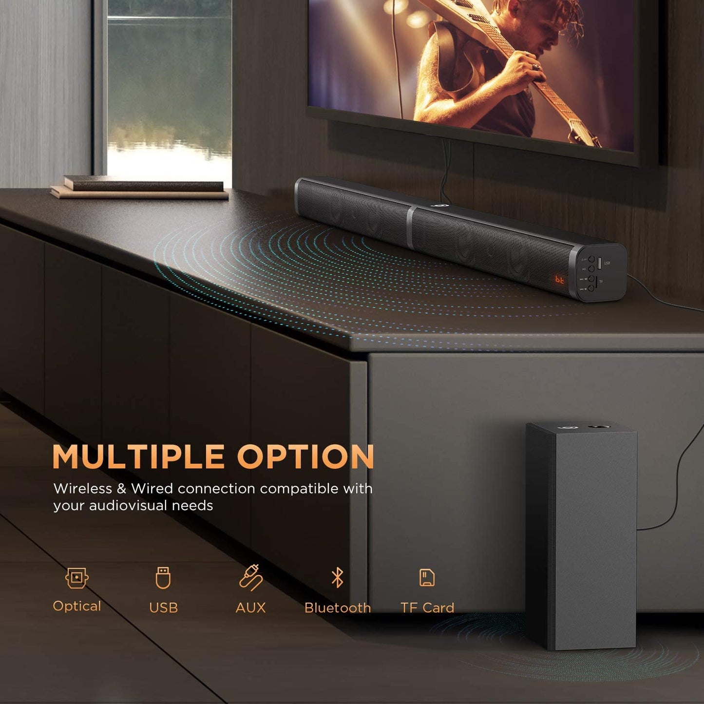 F - TAPIO 5 Surround Sound bar Subwoofer Set Home Theatre Bluetooth Connection Laptop Computer Cellphone Tablet