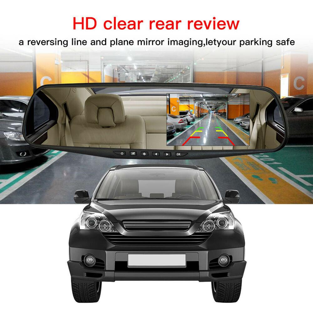 L - Dash Cam 4.3” Mirror Dash Cam Car Video Recorder Vehicle Blackbox DVR Rearview Dual Channel