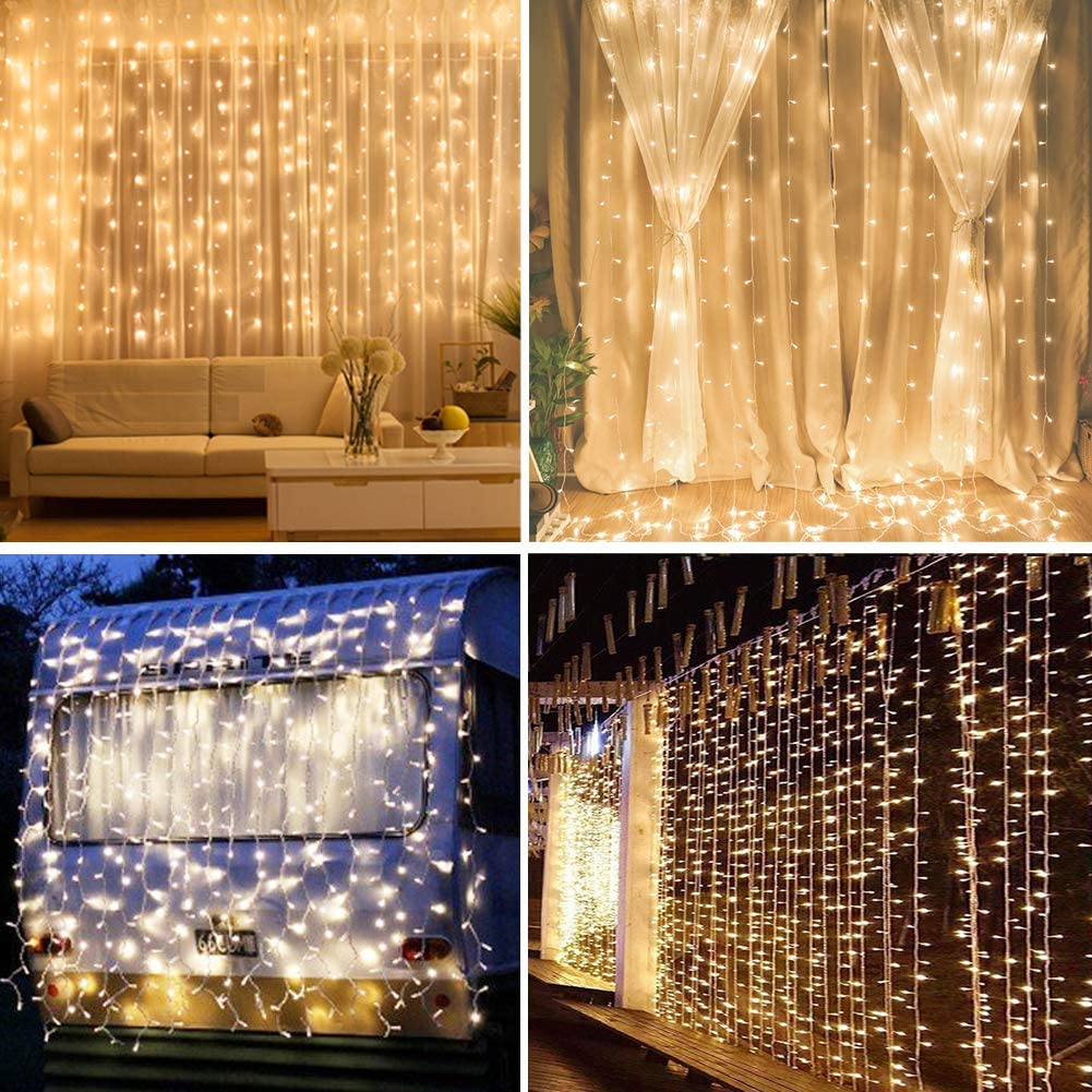 J - Window Curtain String 300 LED 9.84ft x 9.84ft Light for Outdoor Home Decoration