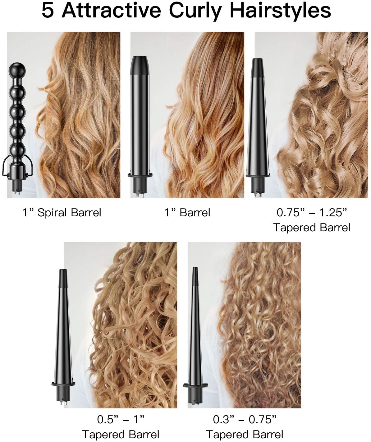 A - BESTOPE Professional 5-In-1 Hair Curling Wand Tourmaline Ceramic Interchangeable Barrels