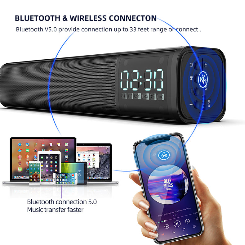 H - T-WOLF S8 Smart Bluetooth5.0 4D Stereo Surround Sound Bar For Gaming Computers Phone TV Desktop Home Theatre Echos Wall With AUX U Disk TF Card Connection