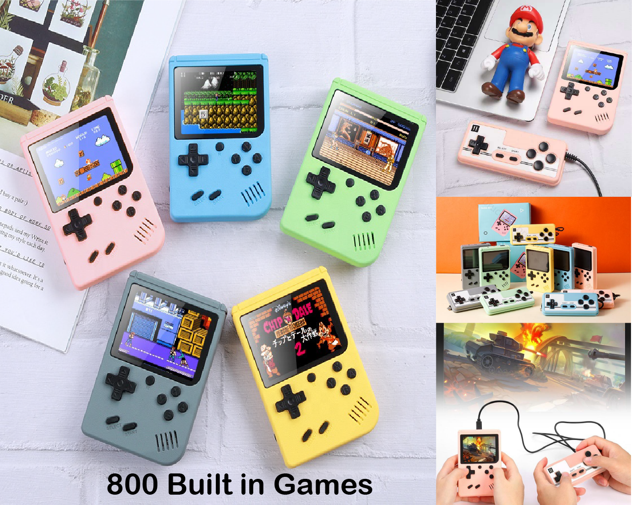 Retro Mini Classic Game Handheld Video Built-in 800 Game Console Gameboy,  Nice Gift for Kids - Blue