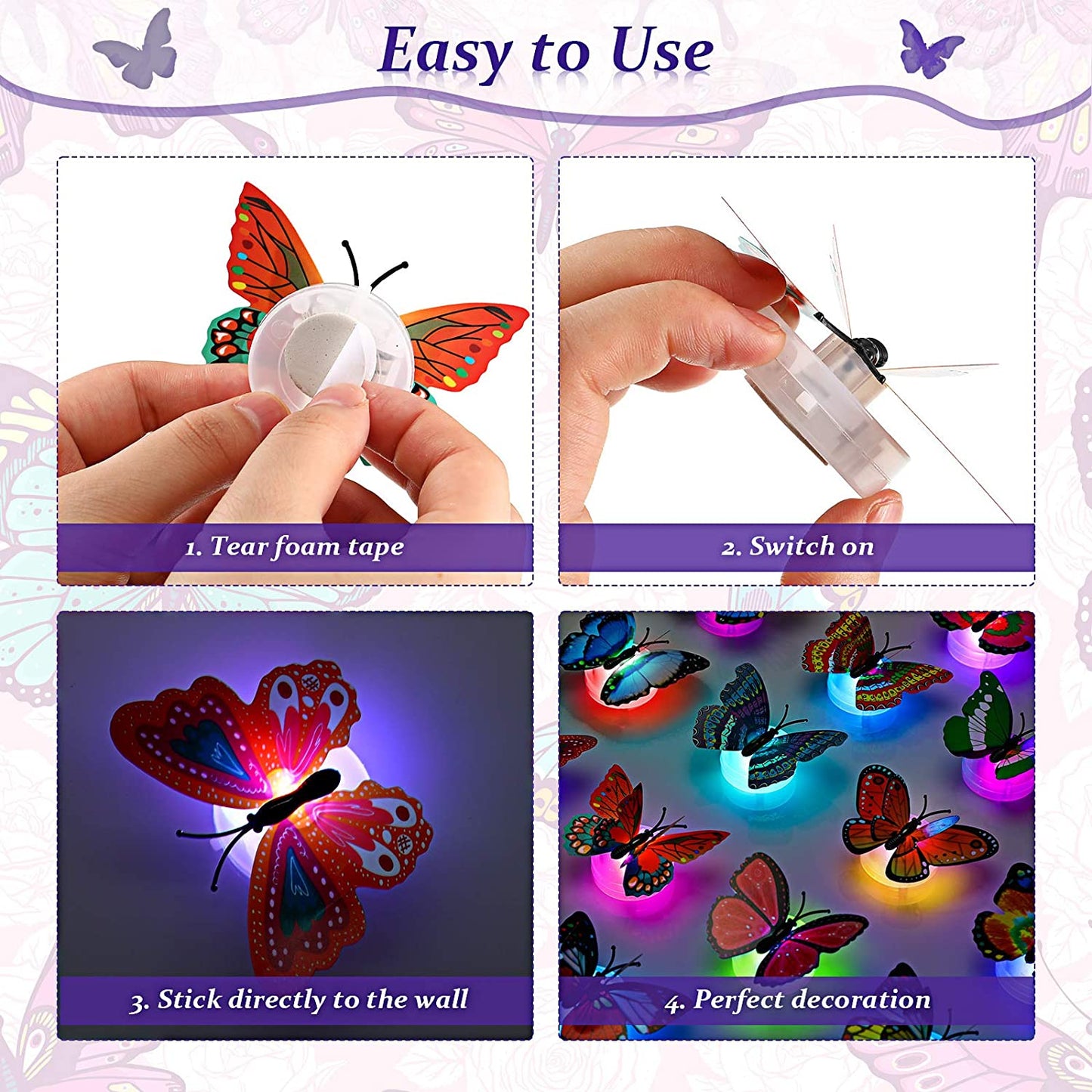 N - LED Butterfly Decoration Night Light Sticker Wall Light