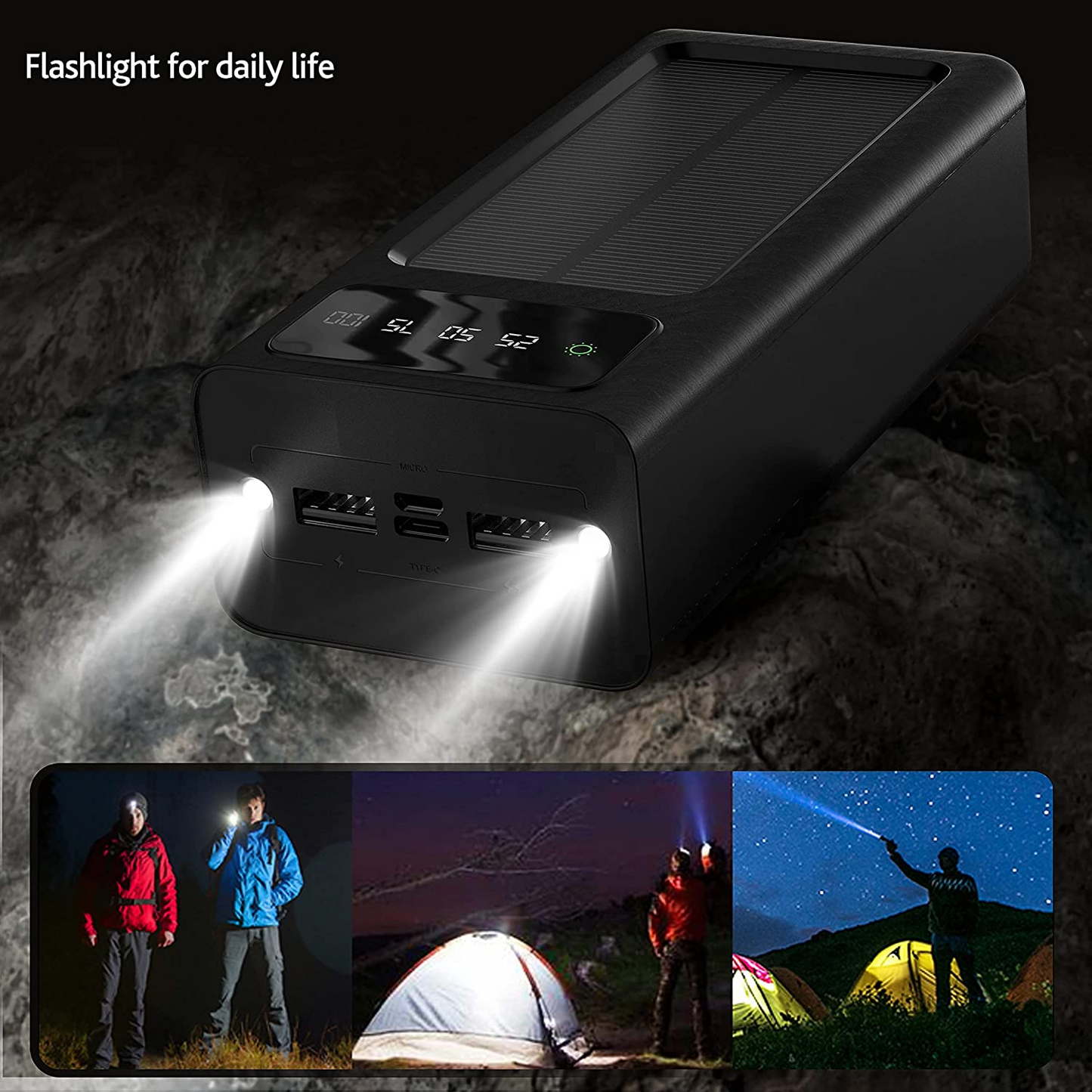 K - 30000mah 2 USB Ports Solar Mobile Charger Power Bank External Battery Pack