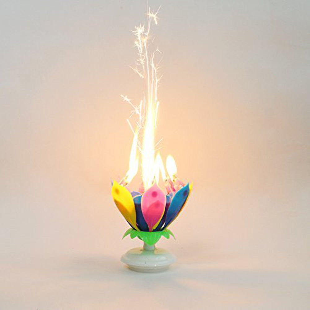 Pink Lotus Birthday Candle Musical Rotating Singing Music Happy BDay Flower Light Candles