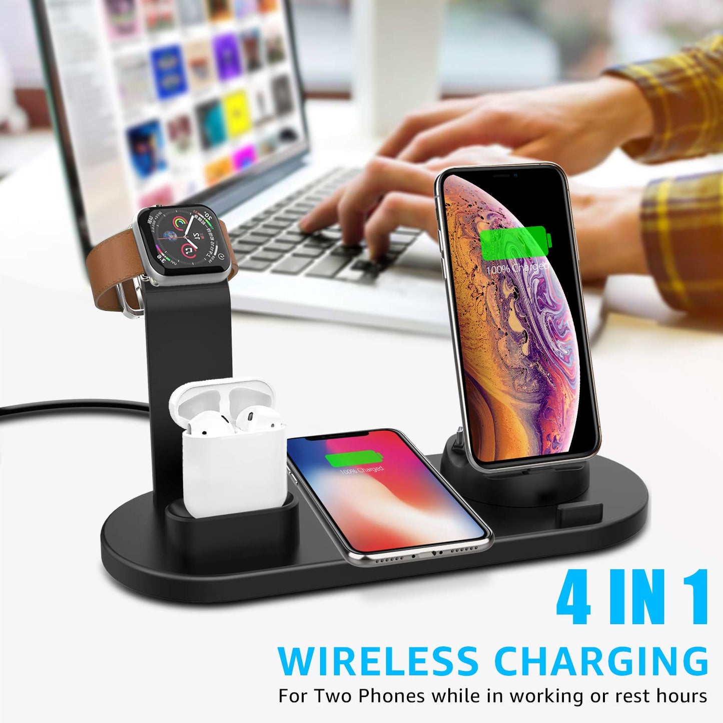 K - 4 in 1 Wireless Charger 15W Fast Charging Station for phones Android AirPods Apple Watch