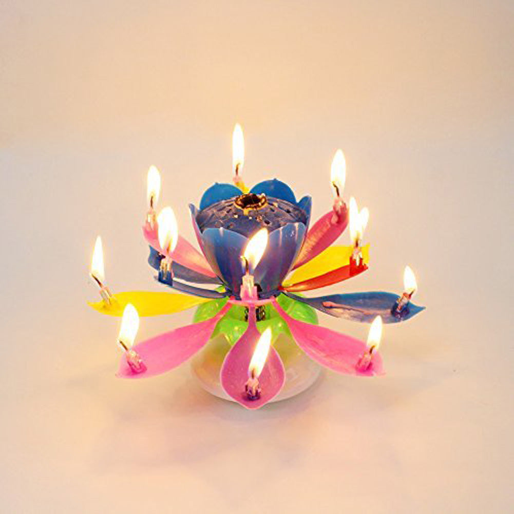 Pink Lotus Birthday Candle Musical Rotating Singing Music Happy BDay Flower Light Candles