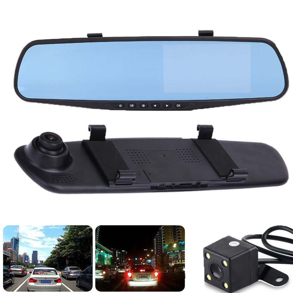 L - Dash Cam 4.3” Mirror Dash Cam Car Video Recorder Vehicle Blackbox DVR Rearview Dual Channel