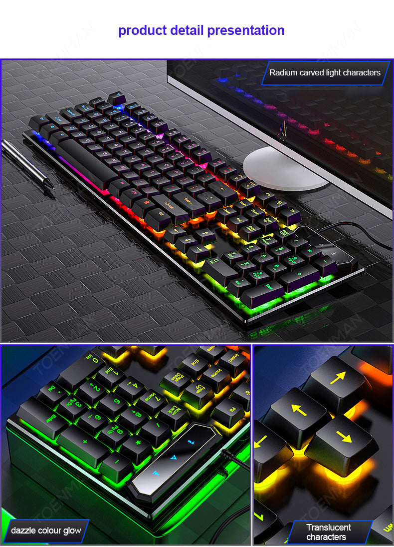 N - V4 104 Keys Wired Gaming Keyboard Mechanical Feeling LED Backlit Dust Proof USB Connect ABS Material For Windows PC