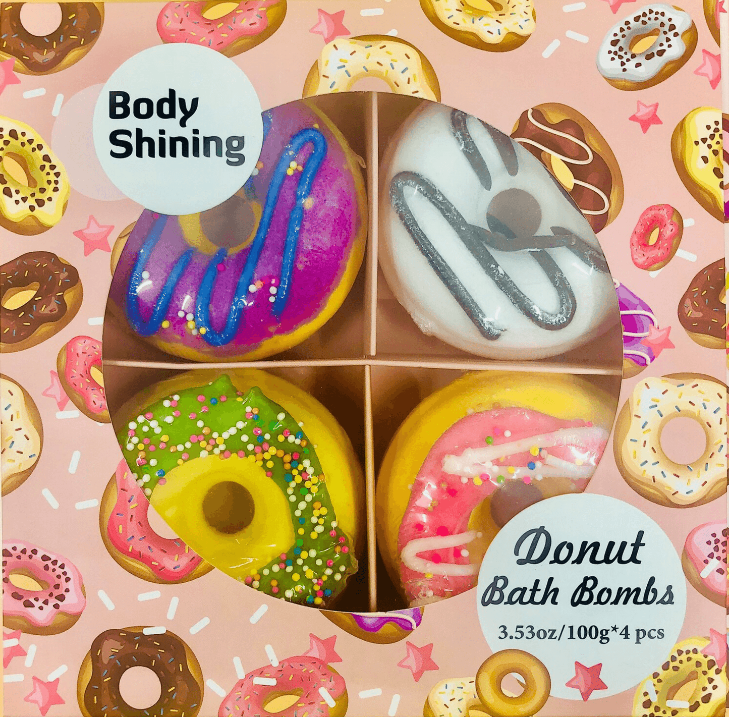 A - Luxury Organic Donut Bath Bomb Gift Set Handcrafted Donut Bath Salt 100g 4pc