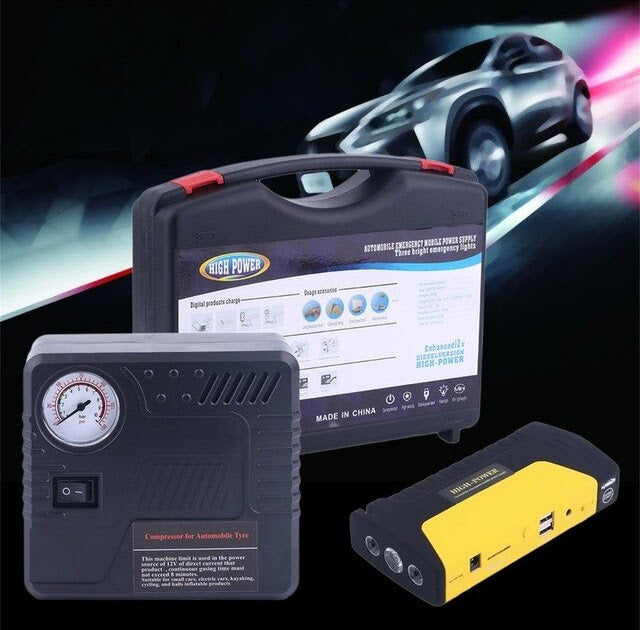 L - Car Jump Starter 16800mAh 2USB With Air Compressor Set Portable Multifunction Rechargeable LED Emergency Battery