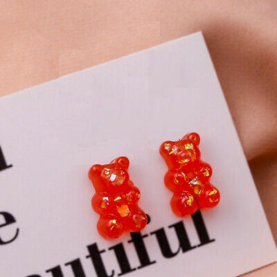 SSX - Gummy Bear Charm Earrings Teddy Sparkles Resin Handmade Hook Dangle Stud Earring Gift Kids Teens Adults