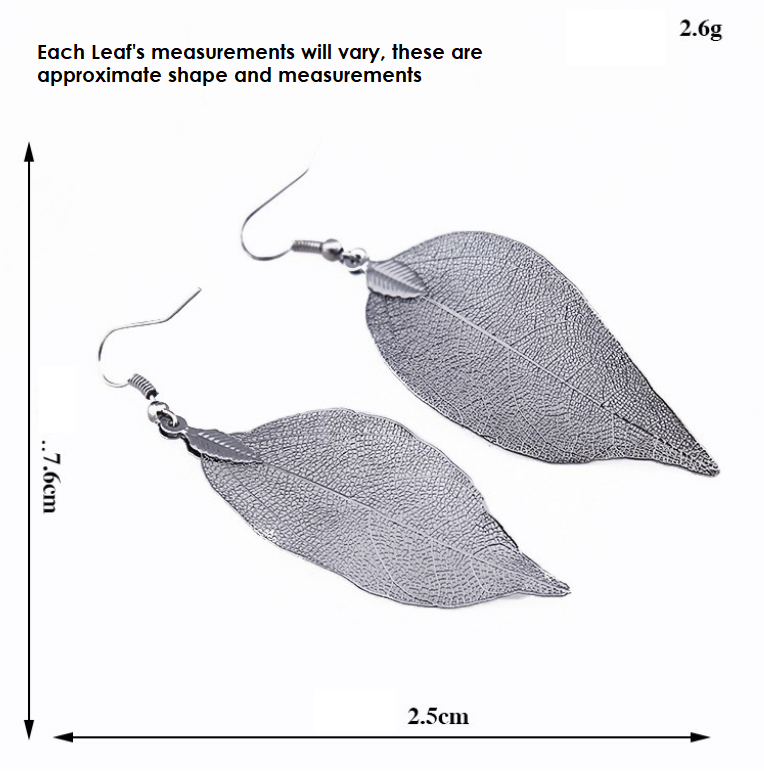 I - Real Leaf Rose Gold, Gold or Silver Plated Necklace Full Set Earrings Pendant gift