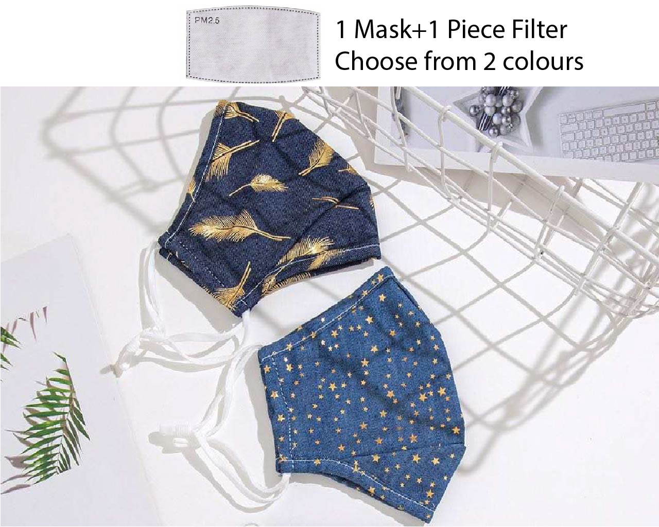 Gold Foil Cotton Face Masks w/ Filter 2.5PM Cloth Face covering